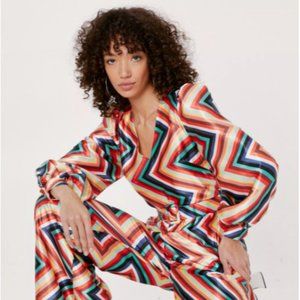 Nasty Gal Zig Zag Print Satin Wide Leg Jumpsuit